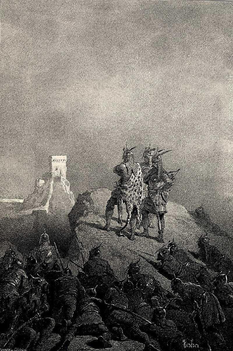 Tariel, Avtandil en Phridon kijken naar de burcht van de Kadji's, Mihály Zichy
